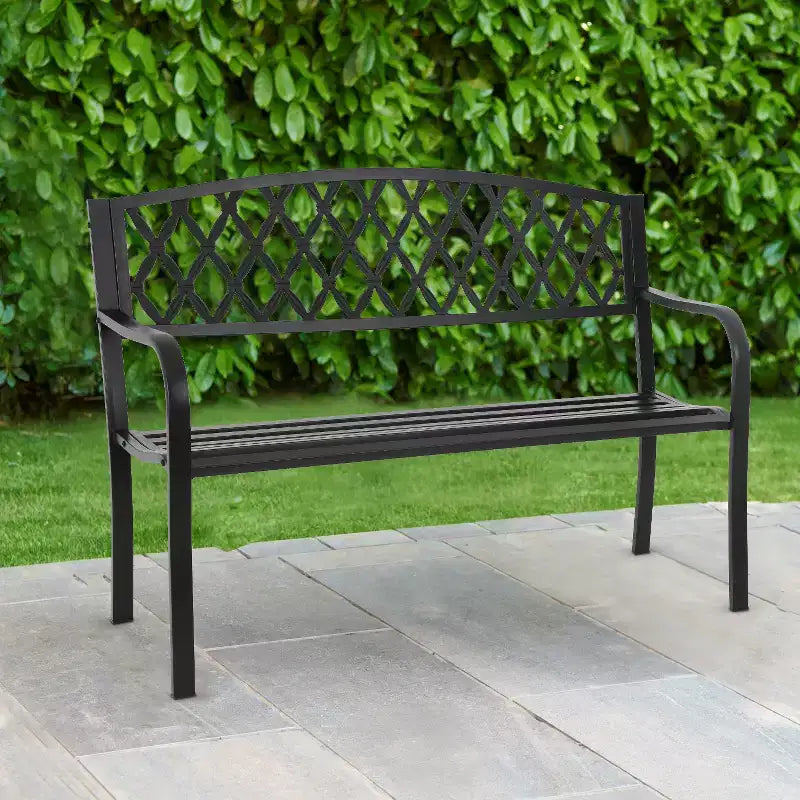 BestMassage Banc de jardin en métal 50 pouces Banc extérieur Banc de patio Banc de parc, Noir