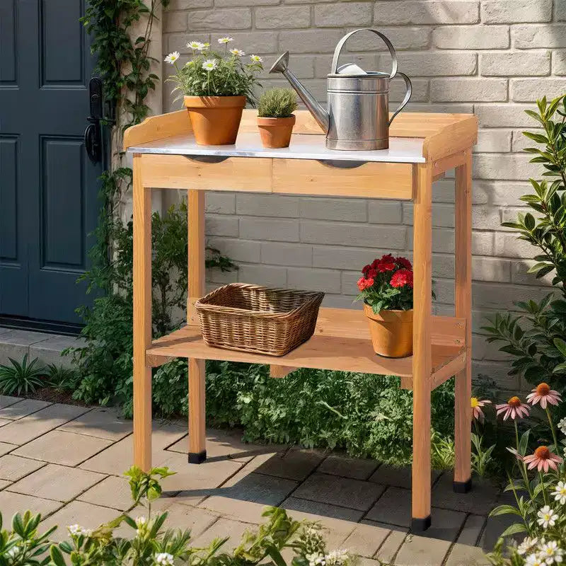 Établi de Jardinage d'Extérieur en Bois de Sapin Avec Tiroir