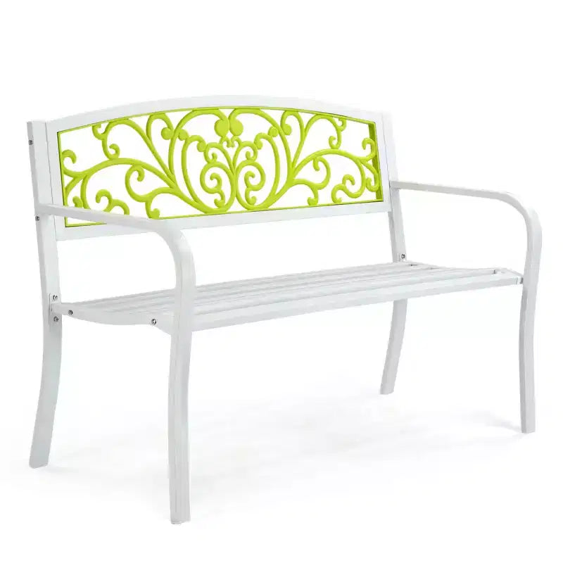 Karl Home | White Steel Patio Bench With Yellow Backrest