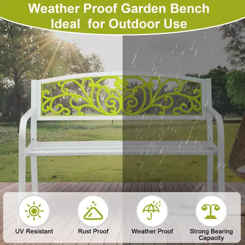 Karl Home | Banc de jardin en acier blanc avec dossier jaune