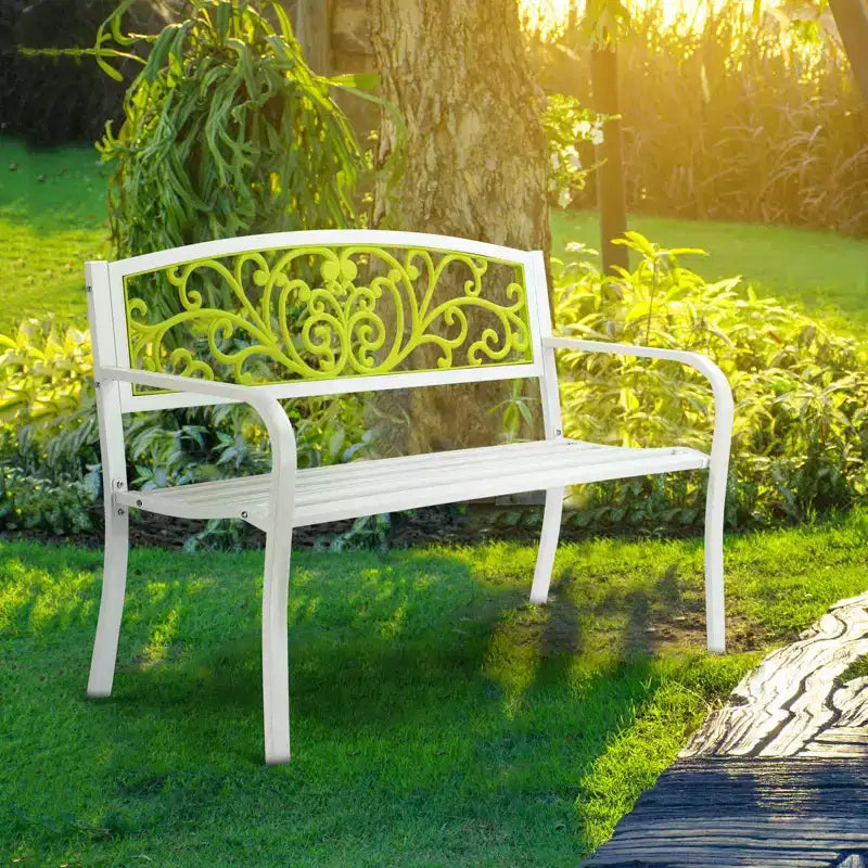 Karl Home | Banc de jardin en acier blanc avec dossier jaune