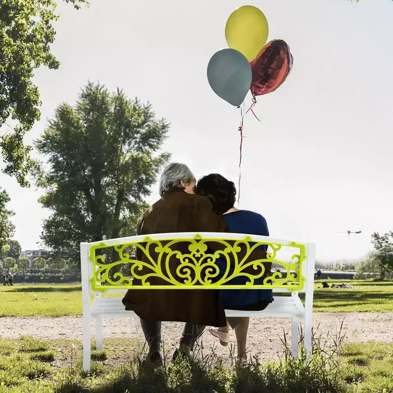 Karl Home | Banc de jardin en acier blanc avec dossier jaune