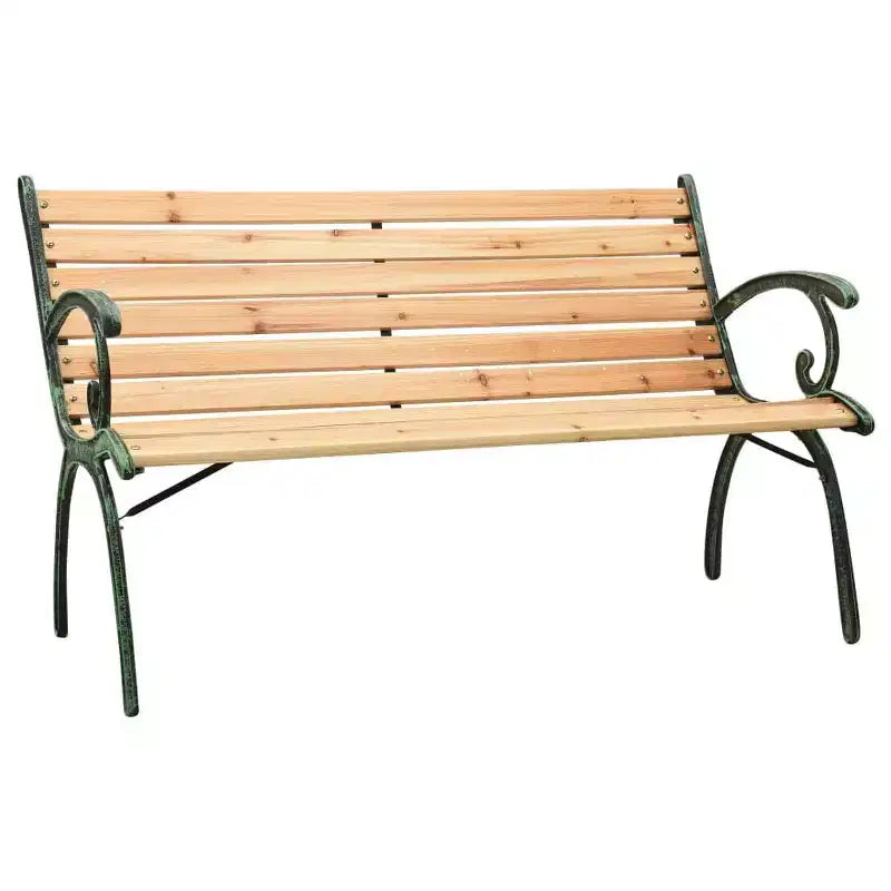 vidaXL Banc de Jardin en Bois de Sapin Massif et Fonte, 123 cm, Mobilier d'Extérieur au Design Nostalgique, Stable et Durable, Idéal pour Jardin ou Terrasse - Marron
