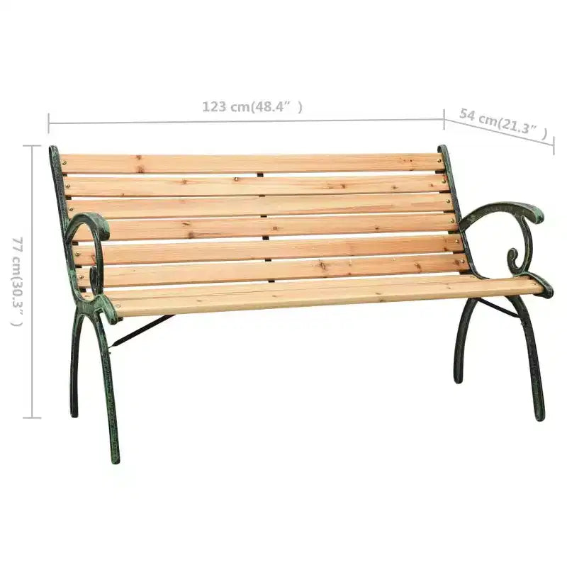 vidaXL Banc de Jardin en Bois de Sapin Massif et Fonte, 123 cm, Mobilier d'Extérieur au Design Nostalgique, Stable et Durable, Idéal pour Jardin ou Terrasse - Marron