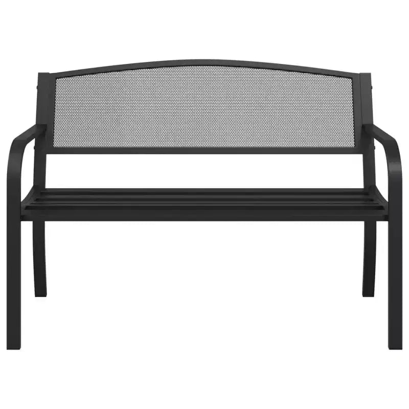 vidaXL Banc de jardin noir en acier – Assise confortable pour patio avec accoudoirs, dossier et finition thermolaquée, idéal pour l'arrière-cour/patio