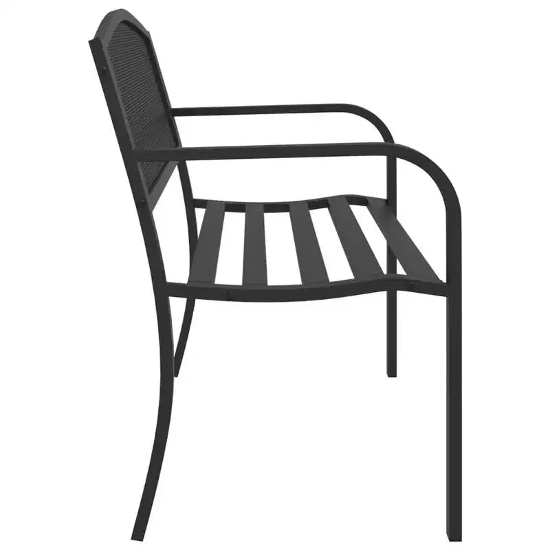 vidaXL Banc de jardin noir en acier – Assise confortable pour patio avec accoudoirs, dossier et finition thermolaquée, idéal pour l'arrière-cour/patio