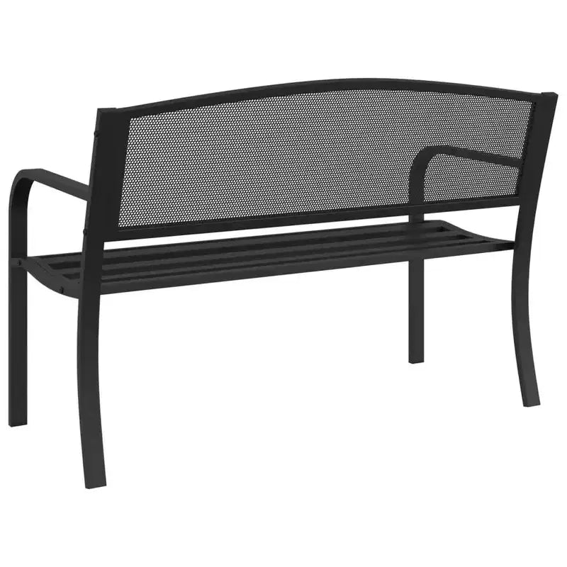 vidaXL Banc de jardin noir en acier – Assise confortable pour patio avec accoudoirs, dossier et finition thermolaquée, idéal pour l'arrière-cour/patio