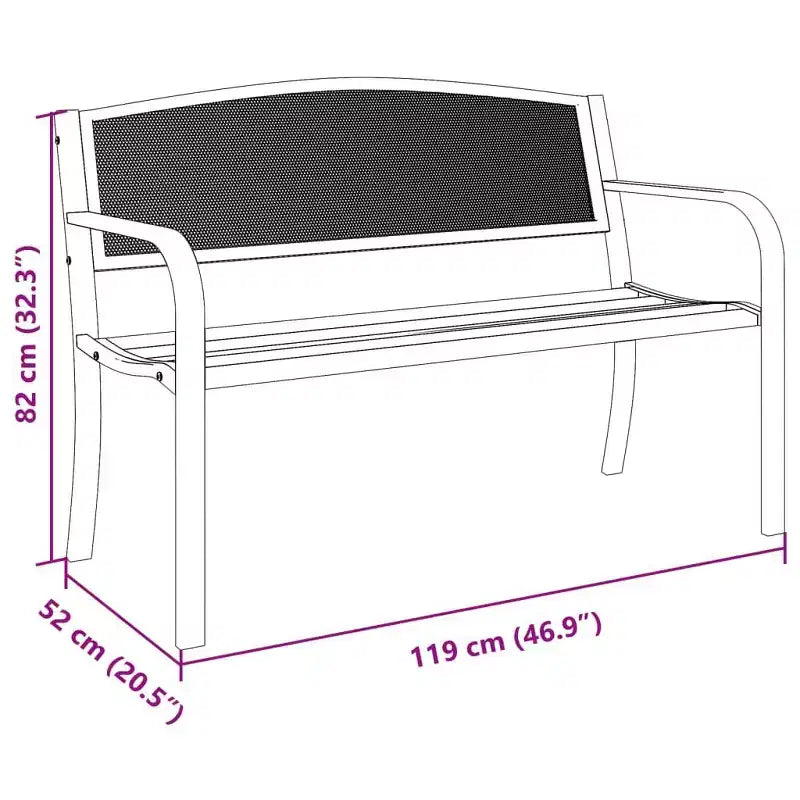 vidaXL Banc de jardin noir en acier – Assise confortable pour patio avec accoudoirs, dossier et finition thermolaquée, idéal pour l'arrière-cour/patio