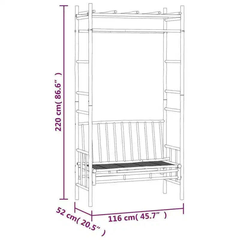 vidaXL Banc de jardin/terrasse en bambou avec pergola/treillis – Siège extérieur pour plantes grimpantes – 116 x 52 x 220 cm – Marron rustique