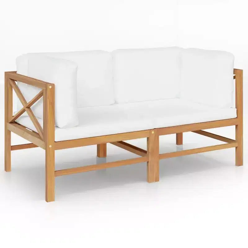vidaXL Banc de jardin 2 places avec coussins crème Bois de teck massif