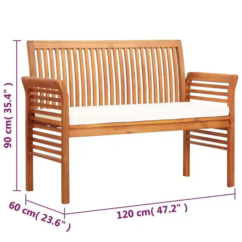 vidaXL Banc de jardin avec coussin Mobilier de balcon extérieur Bois d'acacia massif - Crème 47,2
