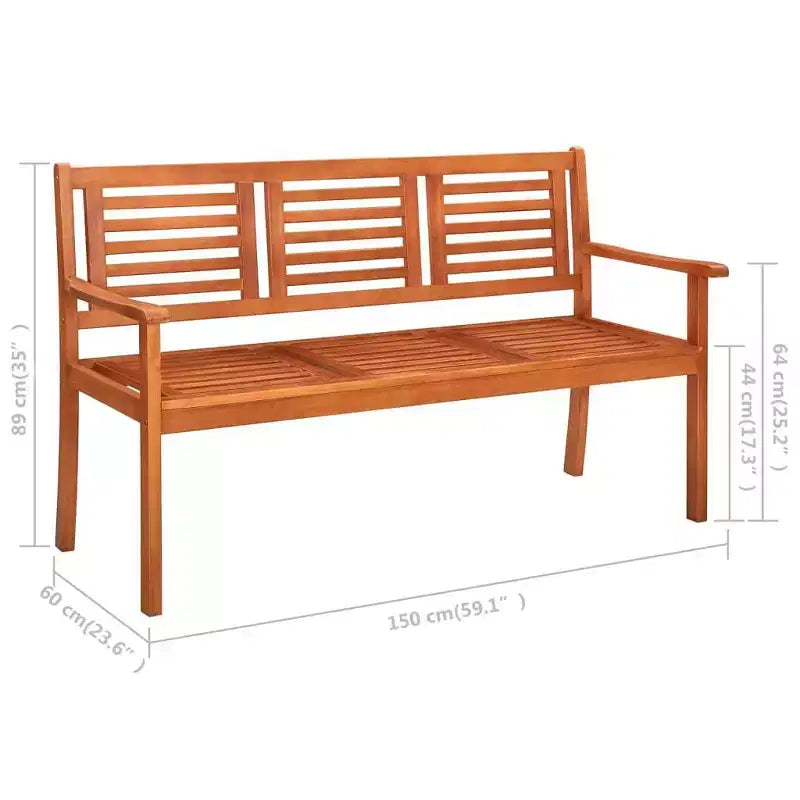 vidaXL Banc de jardin à 3 places avec coussin gris en bois d'eucalyptus massif - Sièges d'extérieur confortables - Facile à assembler - Durable et résistant aux intempéries