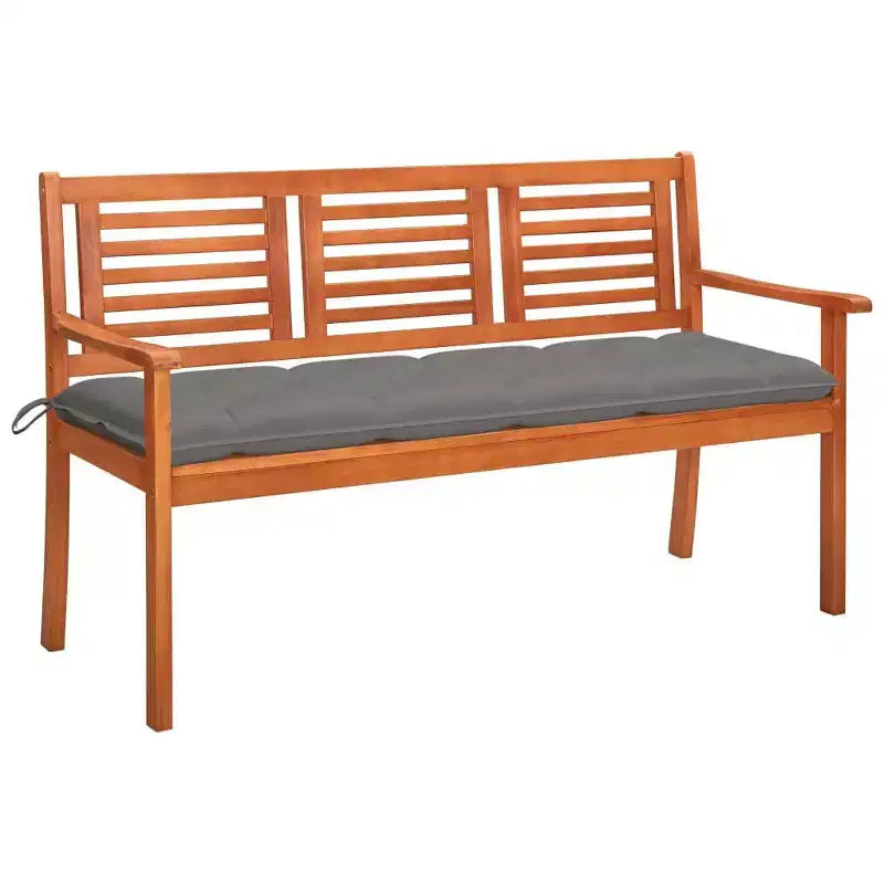 vidaXL Banc de jardin à 3 places avec coussin gris en bois d'eucalyptus massif - Sièges d'extérieur confortables - Facile à assembler - Durable et résistant aux intempéries