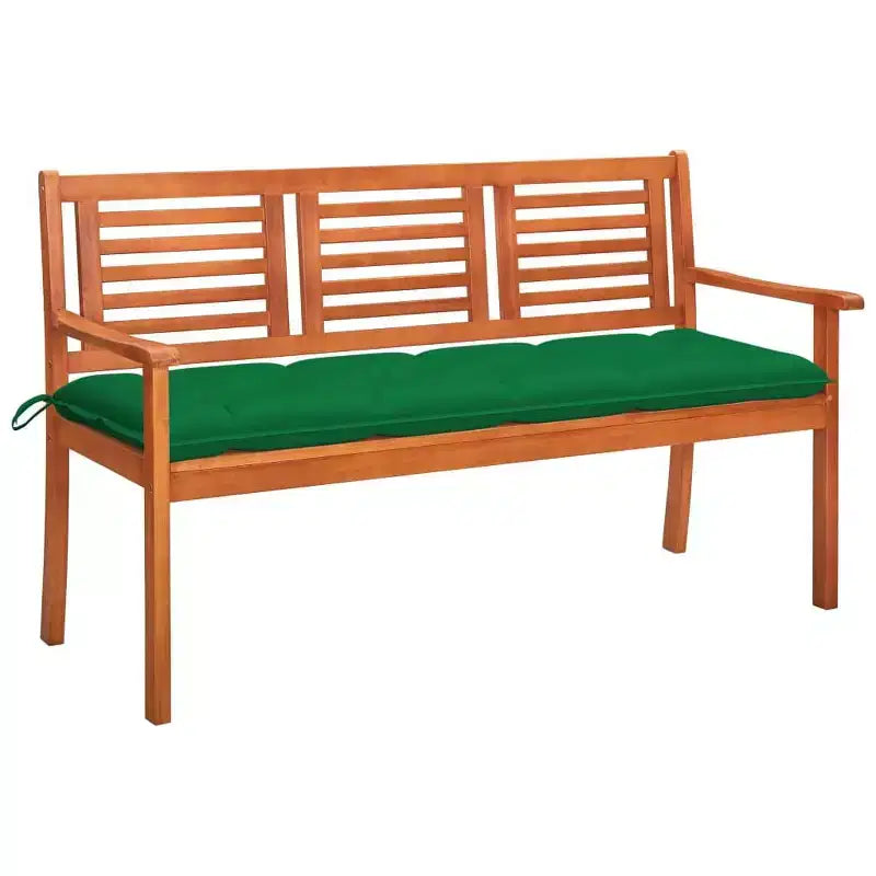 Banc de jardin à trois places vidaXL, assise coussinée, bois d'eucalyptus massif naturel, surface huilée facile à nettoyer, parfait pour l'extérieur