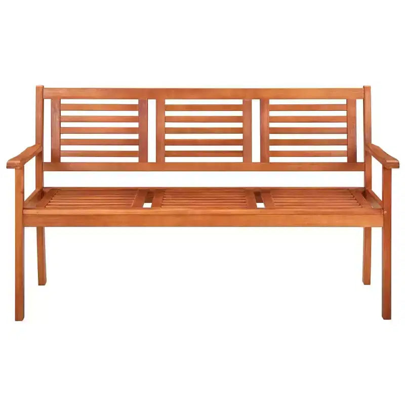 Banc de jardin à trois places vidaXL, assise coussinée, bois d'eucalyptus massif naturel, surface huilée facile à nettoyer, parfait pour l'extérieur