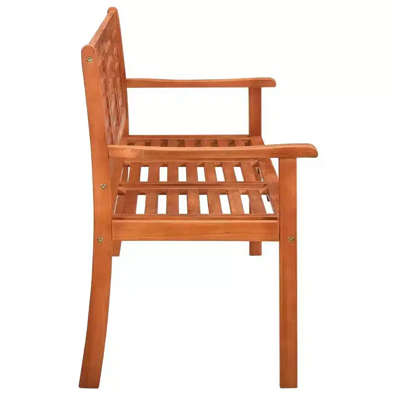 Banc de jardin à trois places vidaXL, assise coussinée, bois d'eucalyptus massif naturel, surface huilée facile à nettoyer, parfait pour l'extérieur