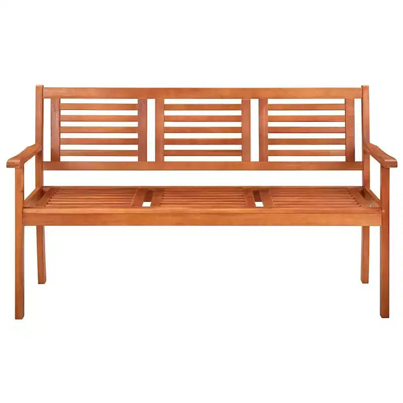 vidaXL Banc de jardin 3 places en bois d'eucalyptus massif avec coussin beige - Siège extérieur de style rustique pour jardin, terrasse ou patio