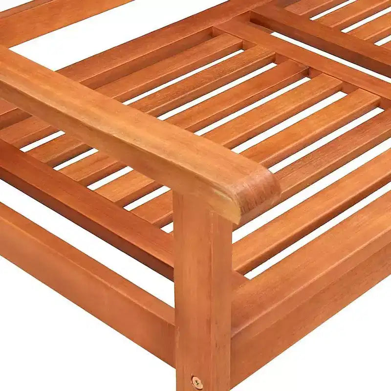 vidaXL Banc de jardin 3 places en bois d'eucalyptus massif avec coussin beige - Siège extérieur de style rustique pour jardin, terrasse ou patio