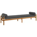 vidaXL Patio Bench with Cushion - Gray Poly Rattan/Acacia Garden Loveseat, Outdoor Bench with Removable Covers and Sturdy Frame, 85 x 21.9 x 18.9