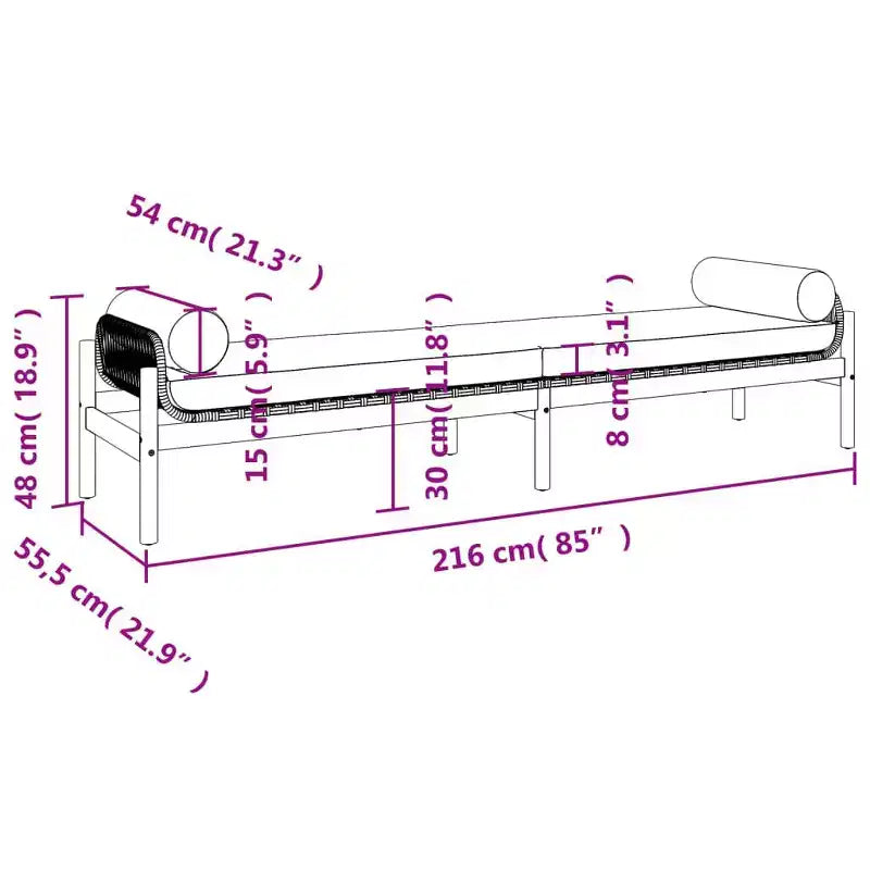 Banc de patio vidaXL avec coussin – Rotin synthétique gris/Banc de jardin en acacia, banc d'extérieur avec housses amovibles et cadre robuste, 85 x 21.9 x 18.9
