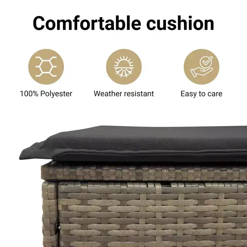 Banc de patio vidaXL avec coussin – Rotin synthétique gris/Banc de jardin en acacia, banc d'extérieur avec housses amovibles et cadre robuste, 85 x 21.9 x 18.9