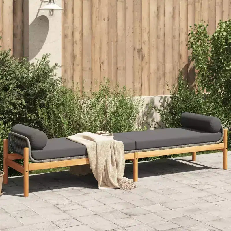 Banc de patio vidaXL avec coussin – Rotin synthétique gris/Banc de jardin en acacia, banc d'extérieur avec housses amovibles et cadre robuste, 85 x 21.9 x 18.9