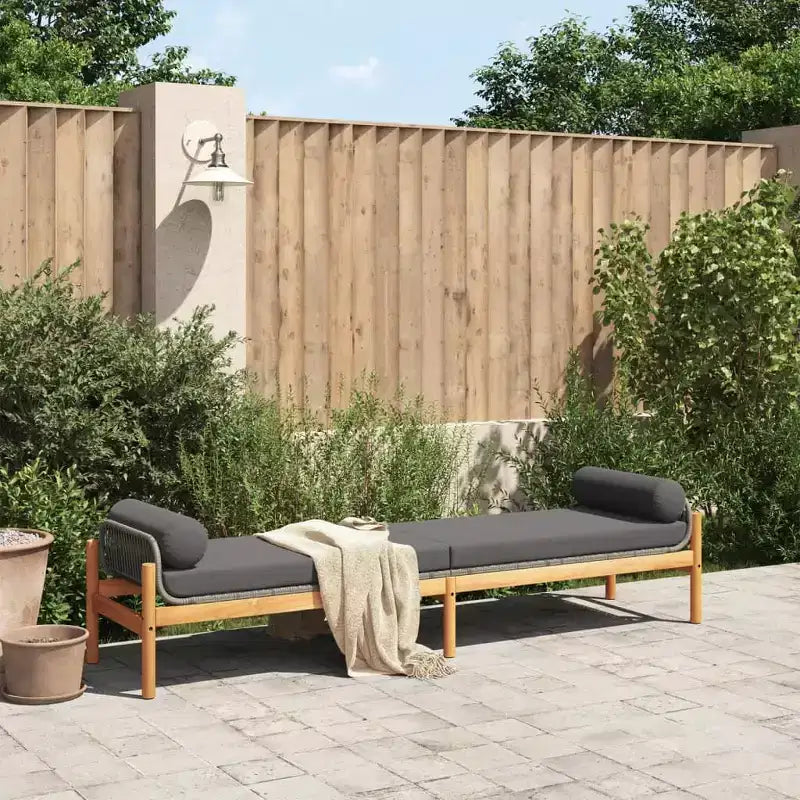 Banc de patio vidaXL avec coussin – Rotin synthétique gris/Banc de jardin en acacia, banc d'extérieur avec housses amovibles et cadre robuste, 85 x 21.9 x 18.9