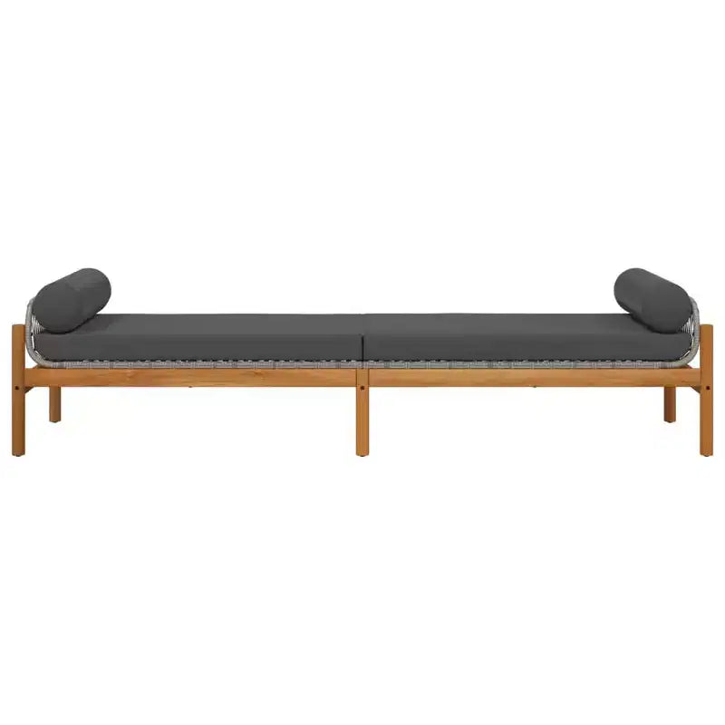 Banc de patio vidaXL avec coussin – Rotin synthétique gris/Banc de jardin en acacia, banc d'extérieur avec housses amovibles et cadre robuste, 85 x 21.9 x 18.9