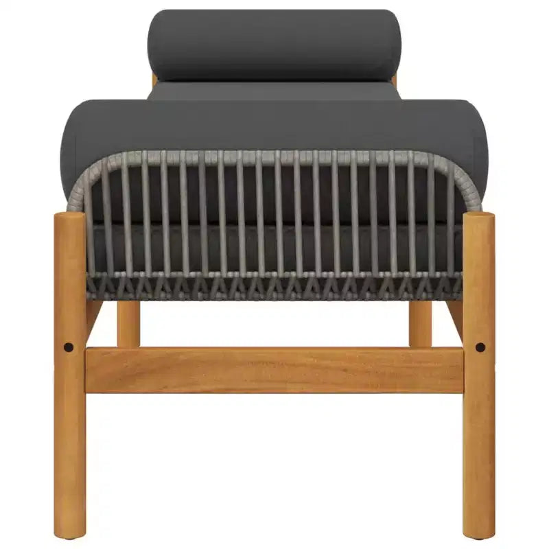 Banc de patio vidaXL avec coussin – Rotin synthétique gris/Banc de jardin en acacia, banc d'extérieur avec housses amovibles et cadre robuste, 85 x 21.9 x 18.9