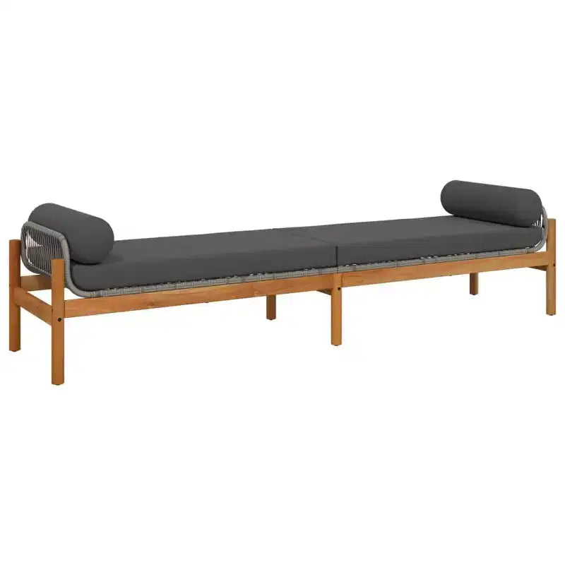 Banc de patio vidaXL avec coussin – Rotin synthétique gris/Banc de jardin en acacia, banc d'extérieur avec housses amovibles et cadre robuste, 85 x 21.9 x 18.9