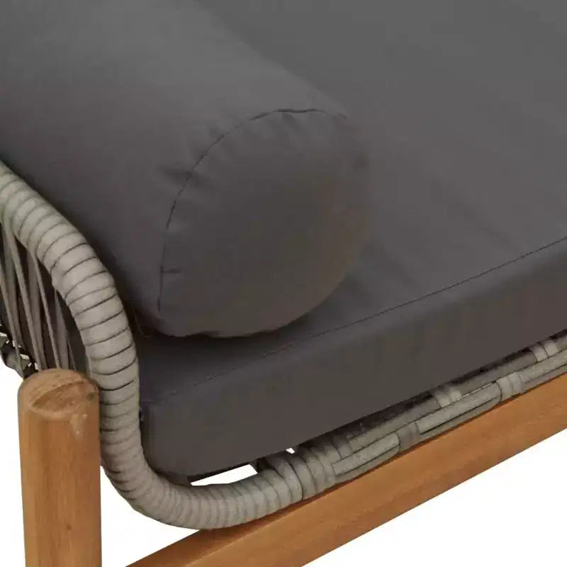 Banc de patio vidaXL avec coussin – Rotin synthétique gris/Banc de jardin en acacia, banc d'extérieur avec housses amovibles et cadre robuste, 85 x 21.9 x 18.9