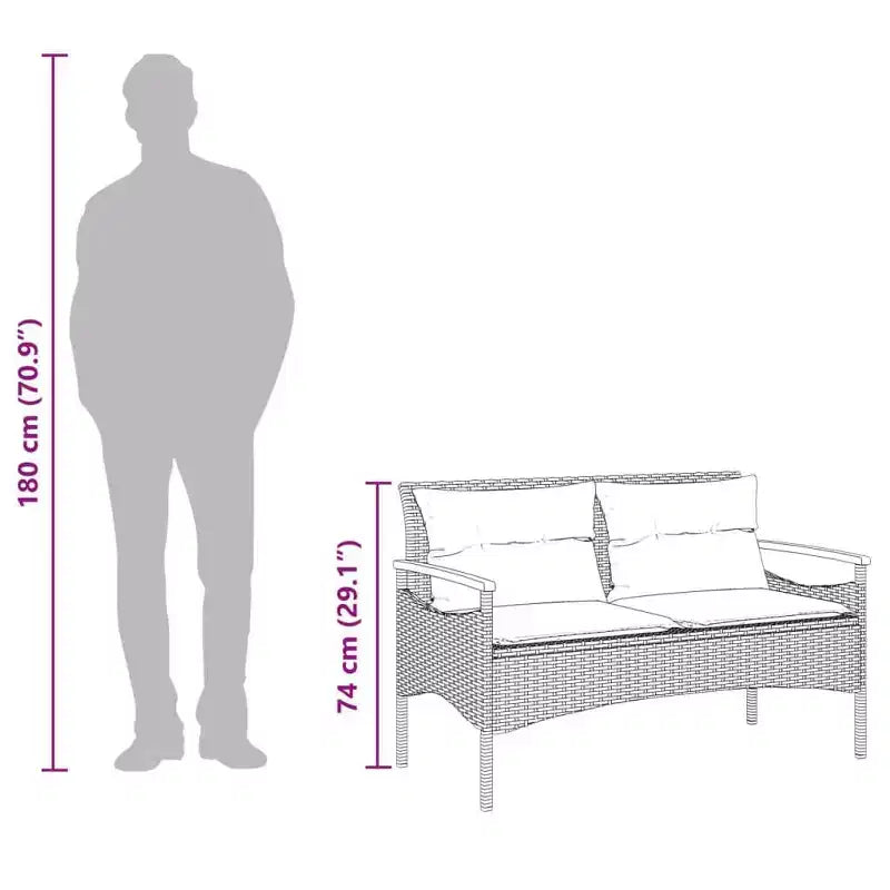 vidaXL Banc de jardin avec coussins 45,7x24,6x29,1 Noir résine tressée - Noir