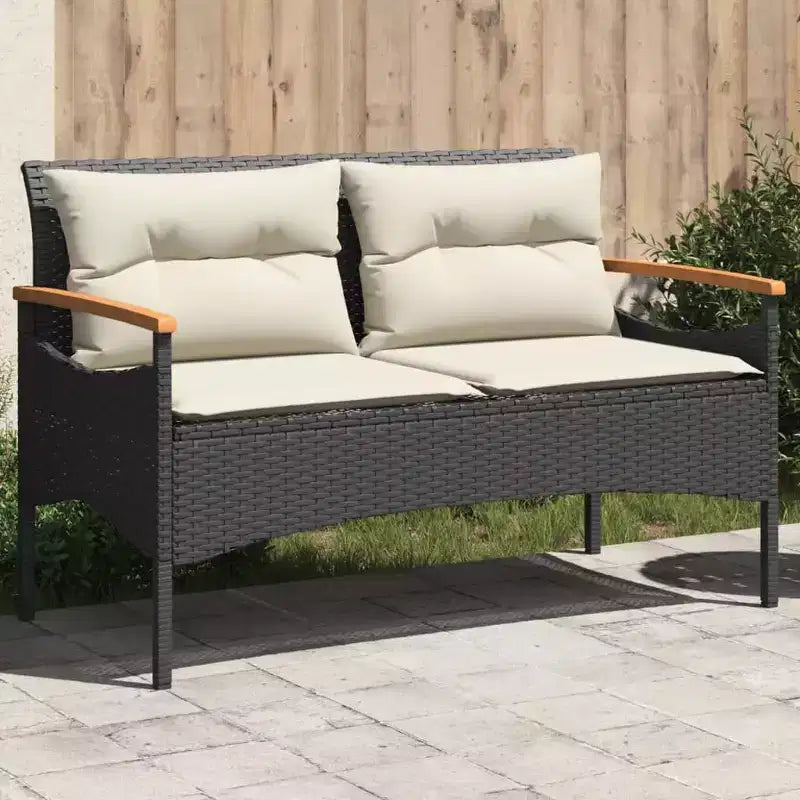 vidaXL Banc de jardin avec coussins 45,7x24,6x29,1 Noir résine tressée - Noir