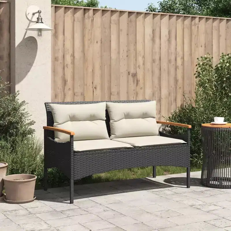 vidaXL Banc de jardin avec coussins 45,7x24,6x29,1 Noir résine tressée - Noir