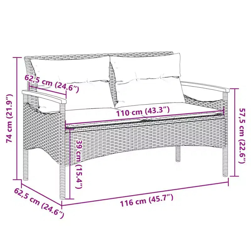 vidaXL Banc de jardin avec coussins 45,7x24,6x29,1 Noir résine tressée - Noir