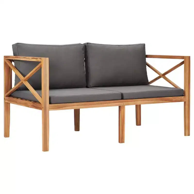 vidaXL Banc de jardin Gris foncé et teck Bois de teck et polyester 2 places