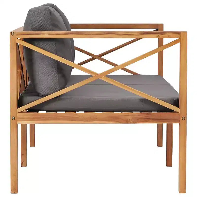 vidaXL Banc de jardin Gris foncé et teck Bois de teck et polyester 2 places