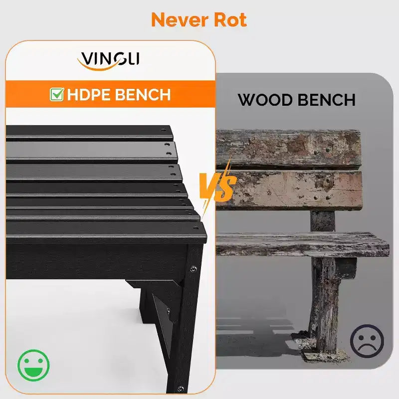 VINGLI Banc d'extérieur, banc de patio tout temps, banc de parc surdimensionné en poly bois de 360 kg de capacité pour jardin, porche, balcon