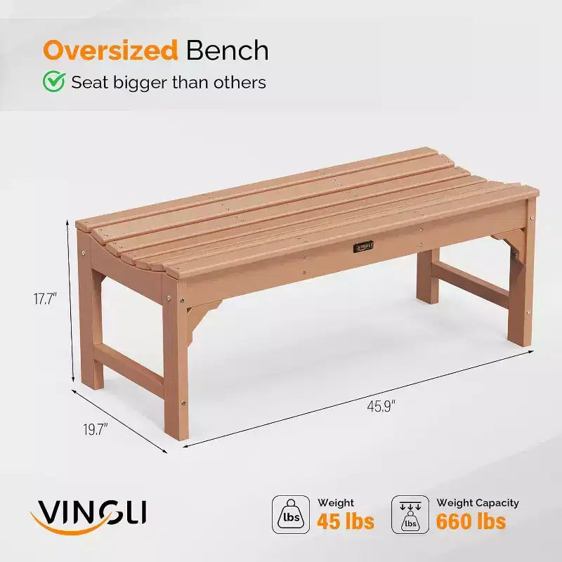 VINGLI Banc d'extérieur, banc de patio tout temps, banc de parc surdimensionné en poly bois de 360 kg de capacité pour jardin, porche, balcon
