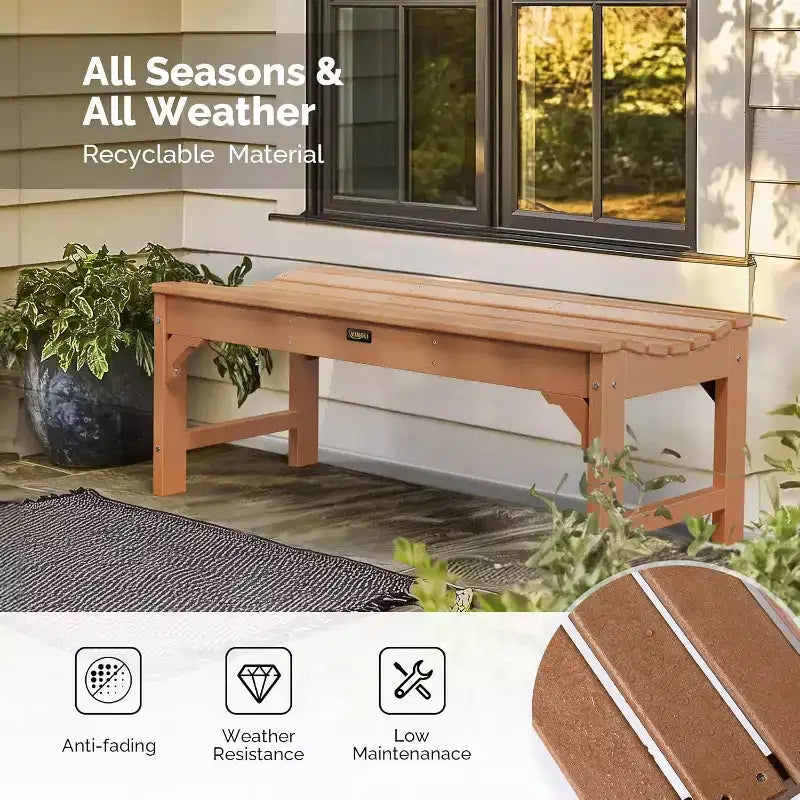VINGLI Banc d'extérieur, banc de patio tout temps, banc de parc surdimensionné en poly bois de 360 kg de capacité pour jardin, porche, balcon