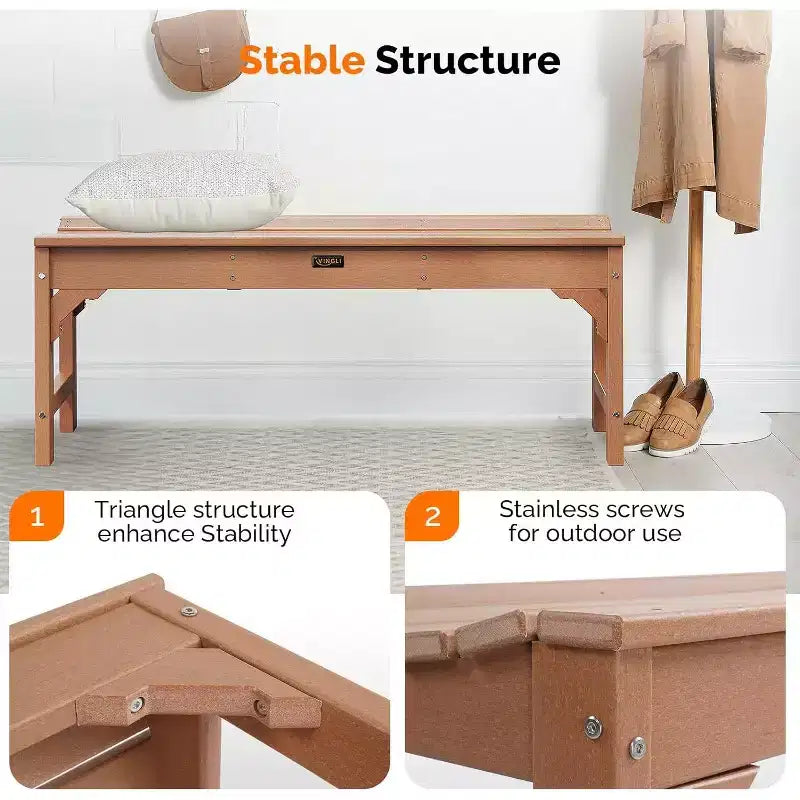 VINGLI Banc d'extérieur, banc de patio tout temps, banc de parc surdimensionné en poly bois de 360 kg de capacité pour jardin, porche, balcon