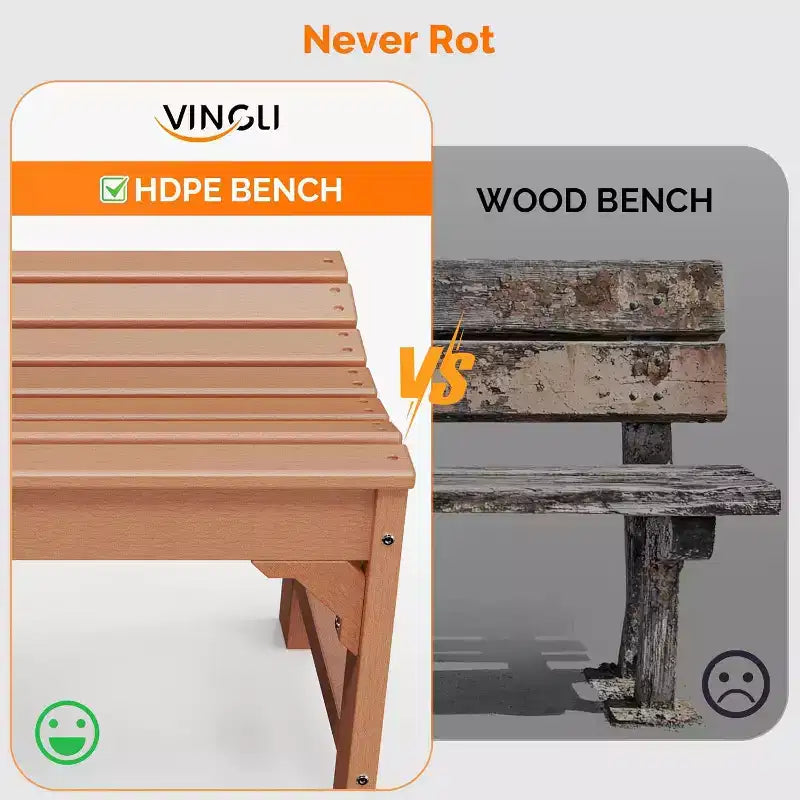 VINGLI Banc d'extérieur, banc de patio tout temps, banc de parc surdimensionné en poly bois de 360 kg de capacité pour jardin, porche, balcon