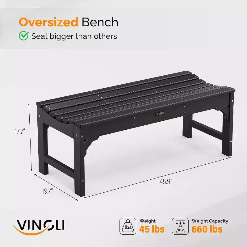 VINGLI Banc d'extérieur, banc de patio tout temps, banc de parc surdimensionné en poly bois de 360 kg de capacité pour jardin, porche, balcon