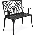 VINGLI 38 Outdoor Metal Bench, 1-2 Person Cast Aluminium Black Garden Bench, Weatherproof Orchid Small Patio Bench Deck Furniture