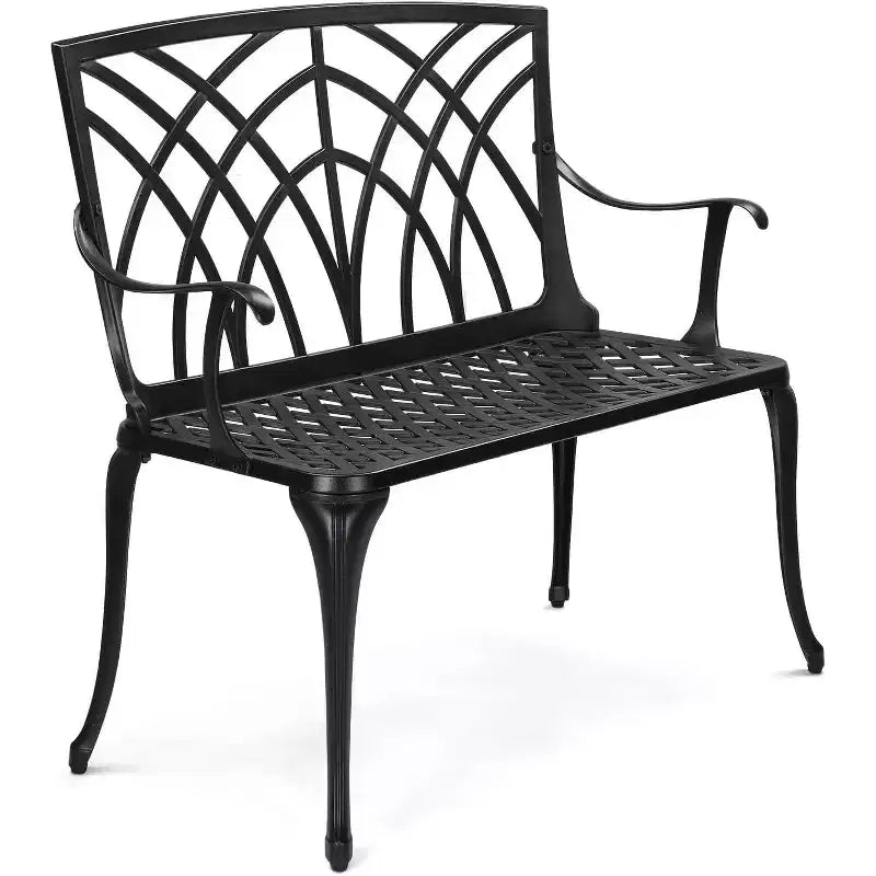 VINGLI 38 Outdoor Metal Bench, 1-2 Person Cast Aluminium Black Garden Bench, Weatherproof Orchid Small Patio Bench Deck Furniture