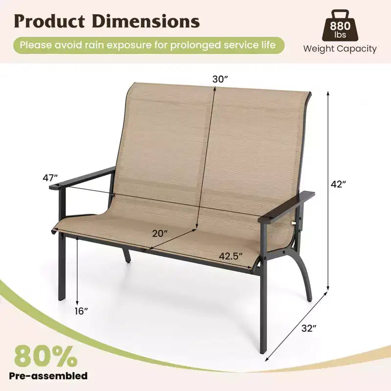 Banc de jardin Costway 2 places avec dossier haut et accoudoirs, capacité de charge de 399 kg
