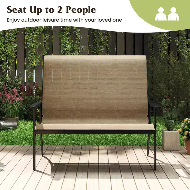 Banc de jardin Costway 2 places avec dossier haut et accoudoirs, capacité de charge de 399 kg