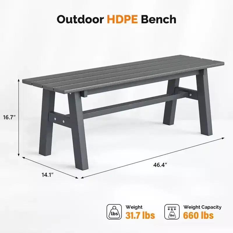Karl Home | Banc de terrasse de 47 po en PEHD avec pieds en métal