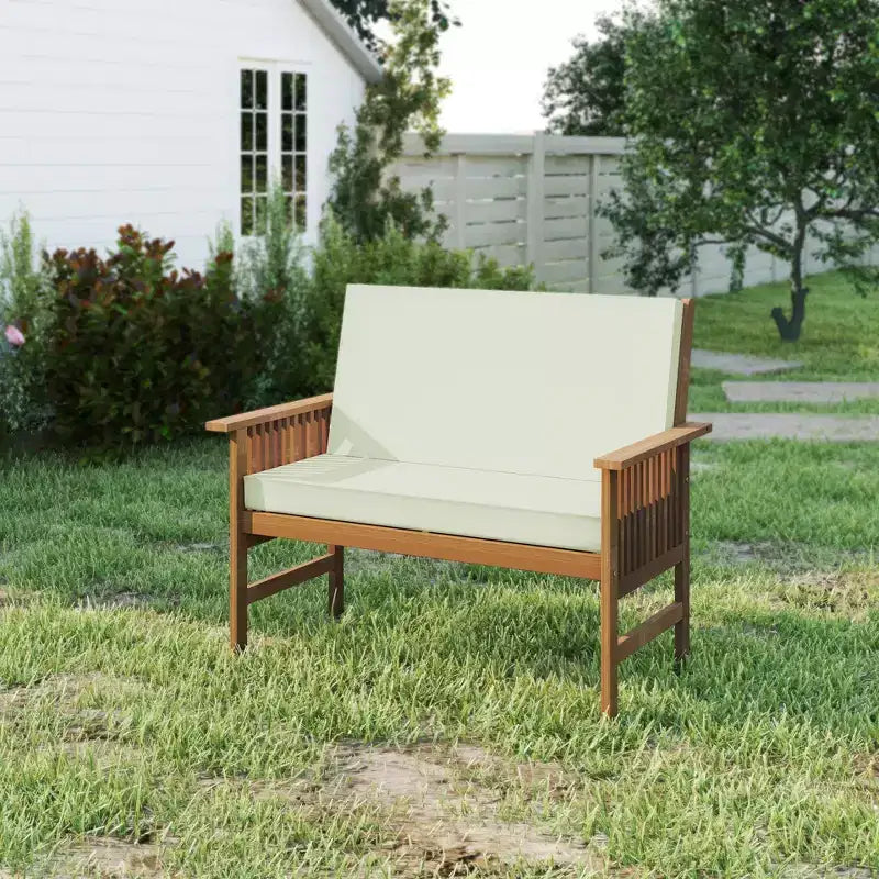 Banc de jardin HOMLUX en bois massif pour patio, chaise 2 places avec coussin d'assise et dossier incliné