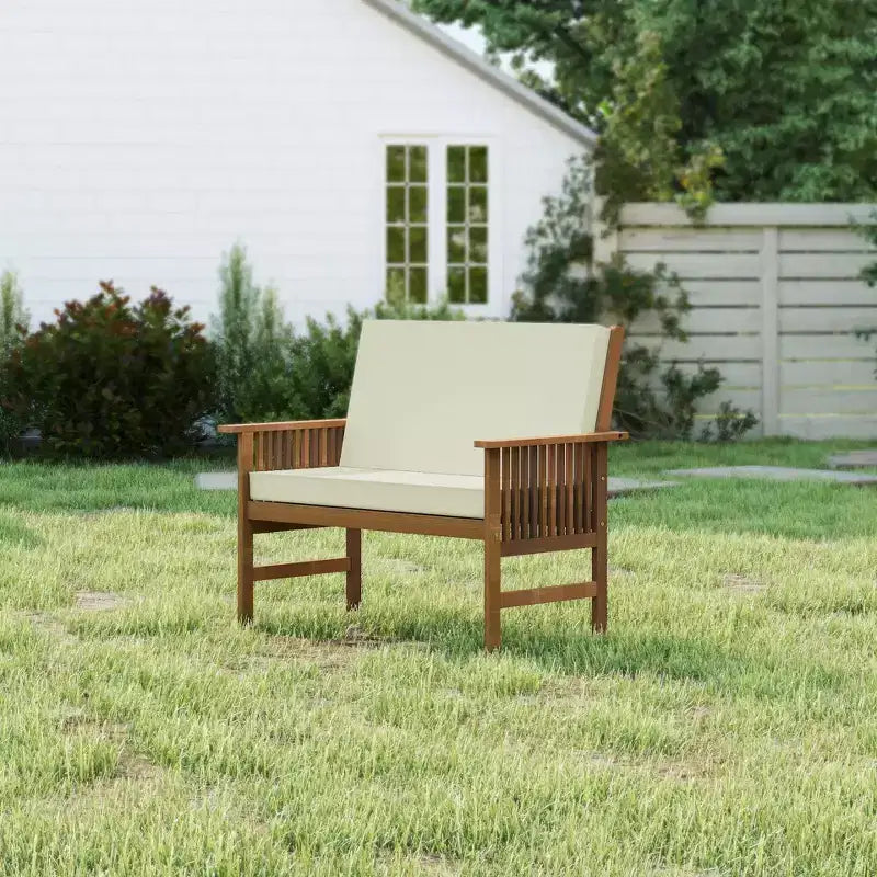 Banc de jardin HOMLUX en bois massif pour patio, chaise 2 places avec coussin d'assise et dossier incliné